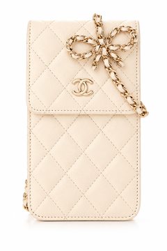Ivory Quilted Phone Pouch with Gold Chain