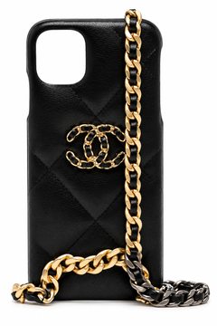 Black Quilted Phone Case with Gold Chain