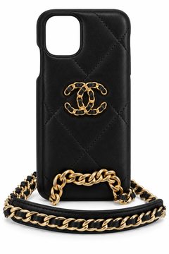 Black leather case with gold chain emblem