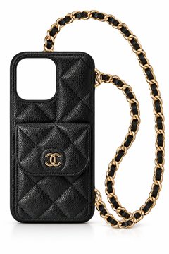 Black quilted leather phone case with chain strap