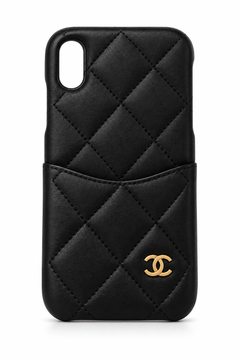Black quilted leather phone case