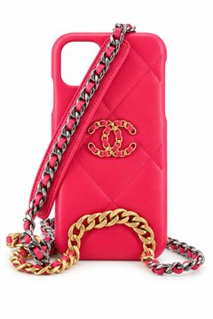 Hot pink phone case with gold chain