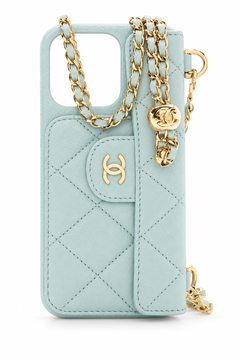 Mint quilted phone case with gold chain