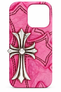 Marbled Pink Case with Gothic Silver Cross