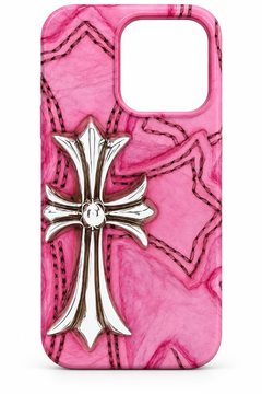 Pink Marbled Silver Cross Phone Case