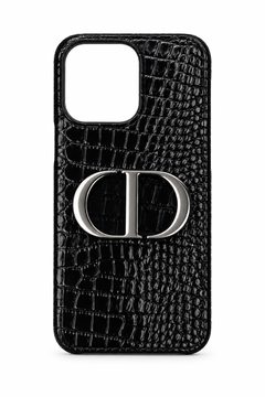 Black crocodile case with silver Dior loop