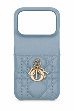 Powder-blue quilted phone case with gold charm
