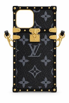 Black monogram trunk-style phone case