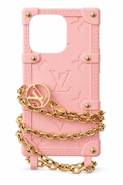 Pink monogram case with gold chain